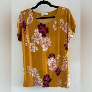 Jon & Anna Mustard Floral Scoop Neck Short Sleeve Top